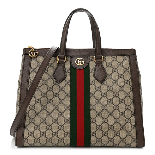 Gucci GG Supreme Monogram Web Medium Ophidia Tote Bag Brown