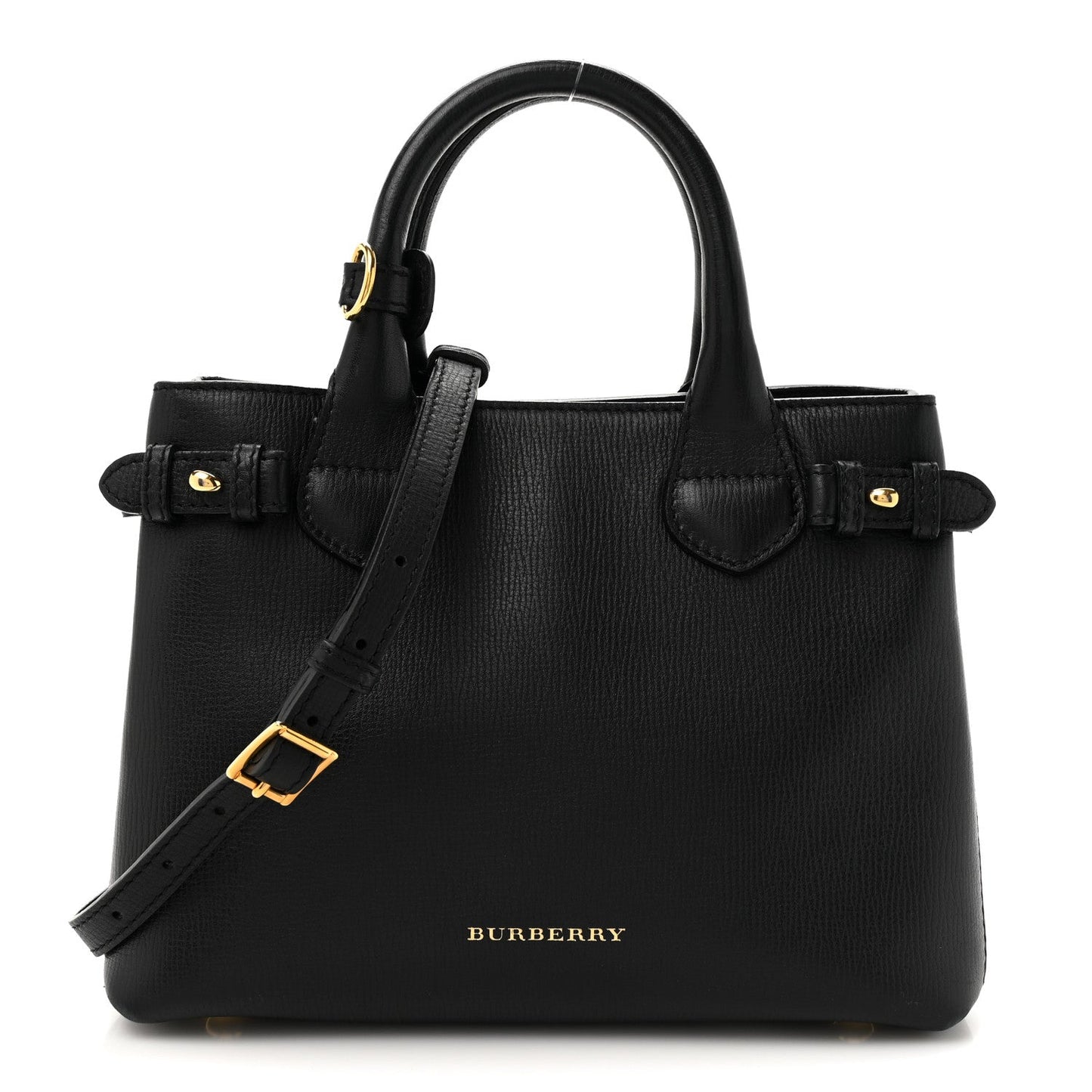 Burberry Derby Calfskin House Check Small Banner Tote Black