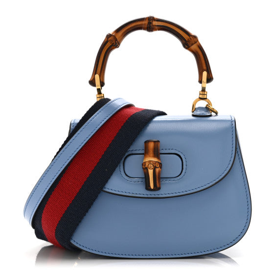 Gucci Boarded Dyana Lux Calfskin Web Mini Bamboo 1947 Top Handle Bag Blue