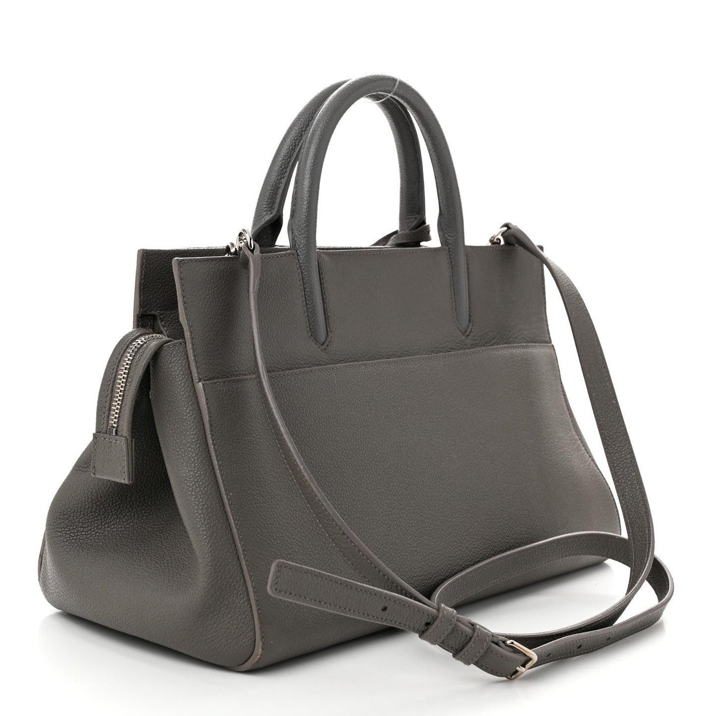 Saint Laurent Grained Calfskin Small Cabas Rive Gauche Fog