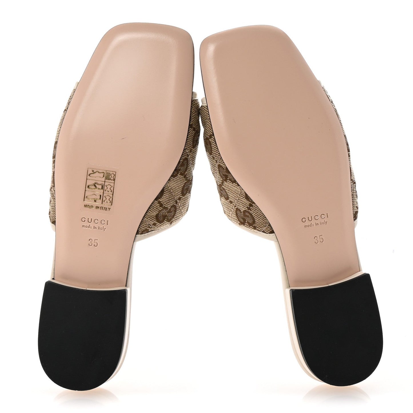 Gucci Monogram Matelasse Diagonal GG Marmont Flat Slide Sandals 35 Beige Ebony Mystic White