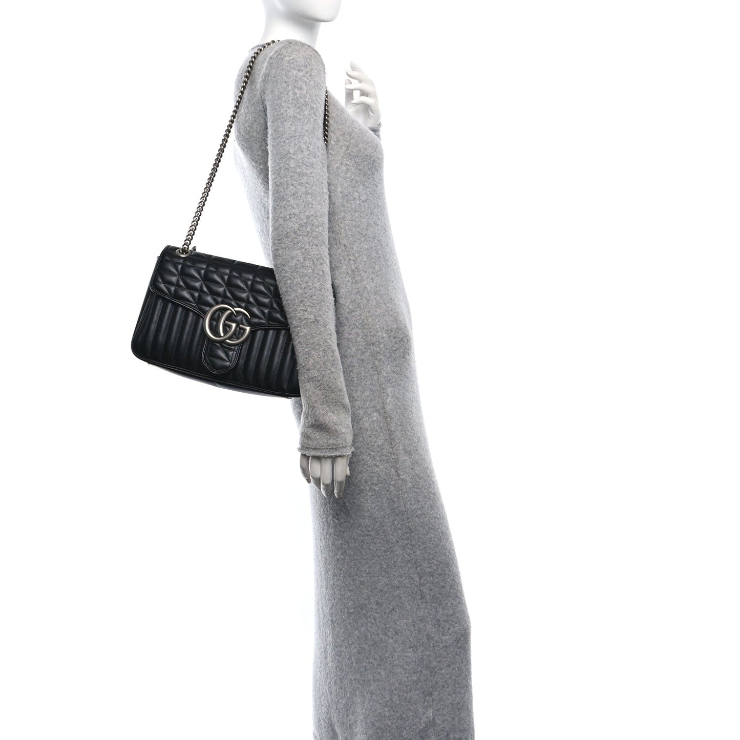 Gucci Calfskin Matelasse Aria Medium GG Marmont Shoulder Bag Black