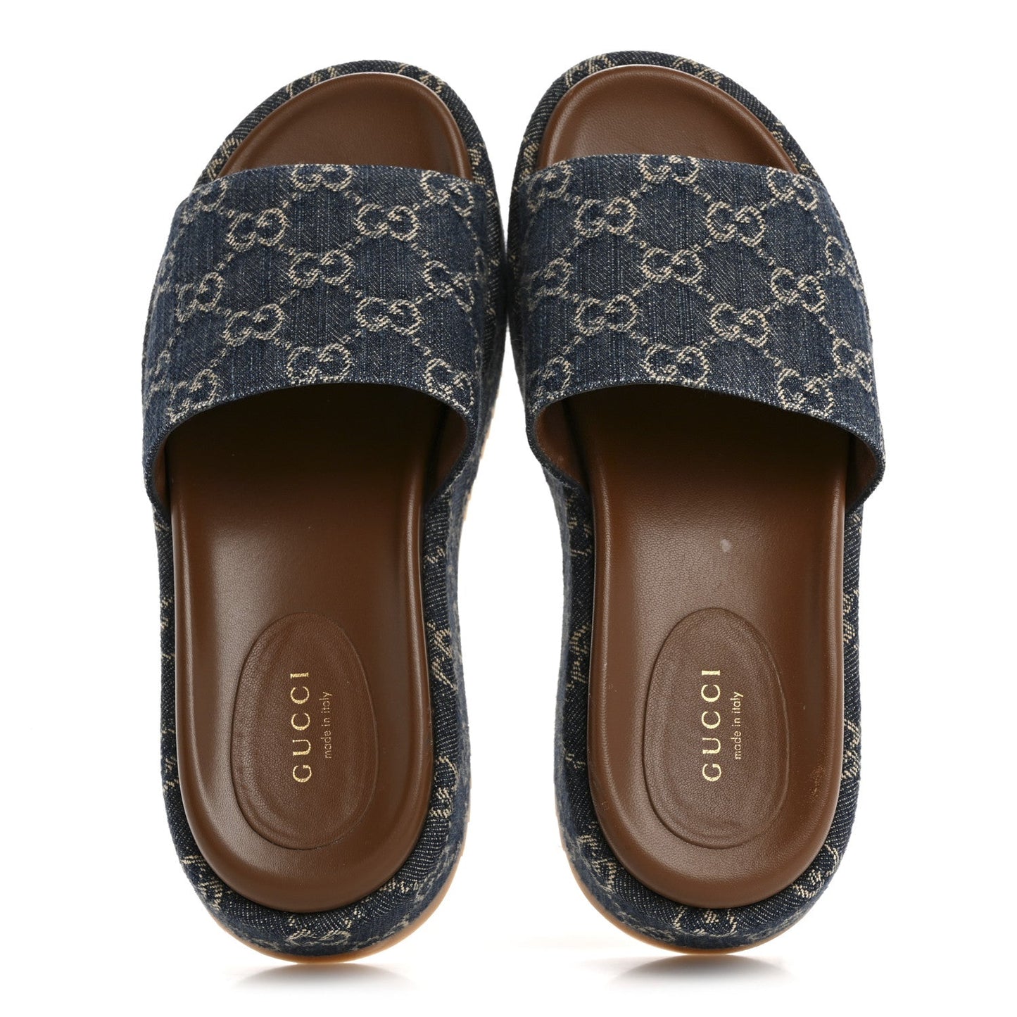 Gucci New Denim GG Monogram Angelina Platform 55mm Slide Sandals 36.5 Blue Tea