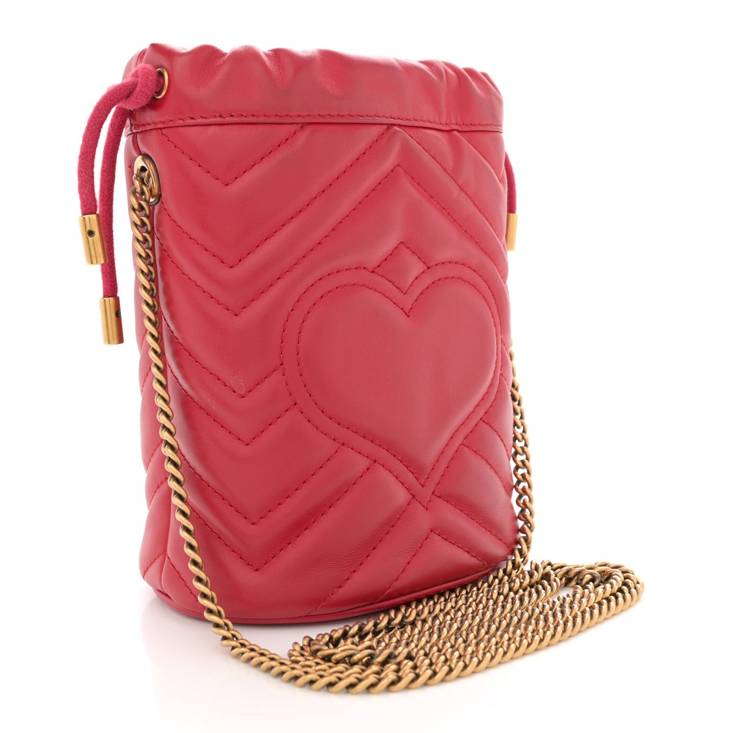 Gucci Calfskin Matelasse Mini GG Marmont 2.0 Bucket Bag Hibiscus Red