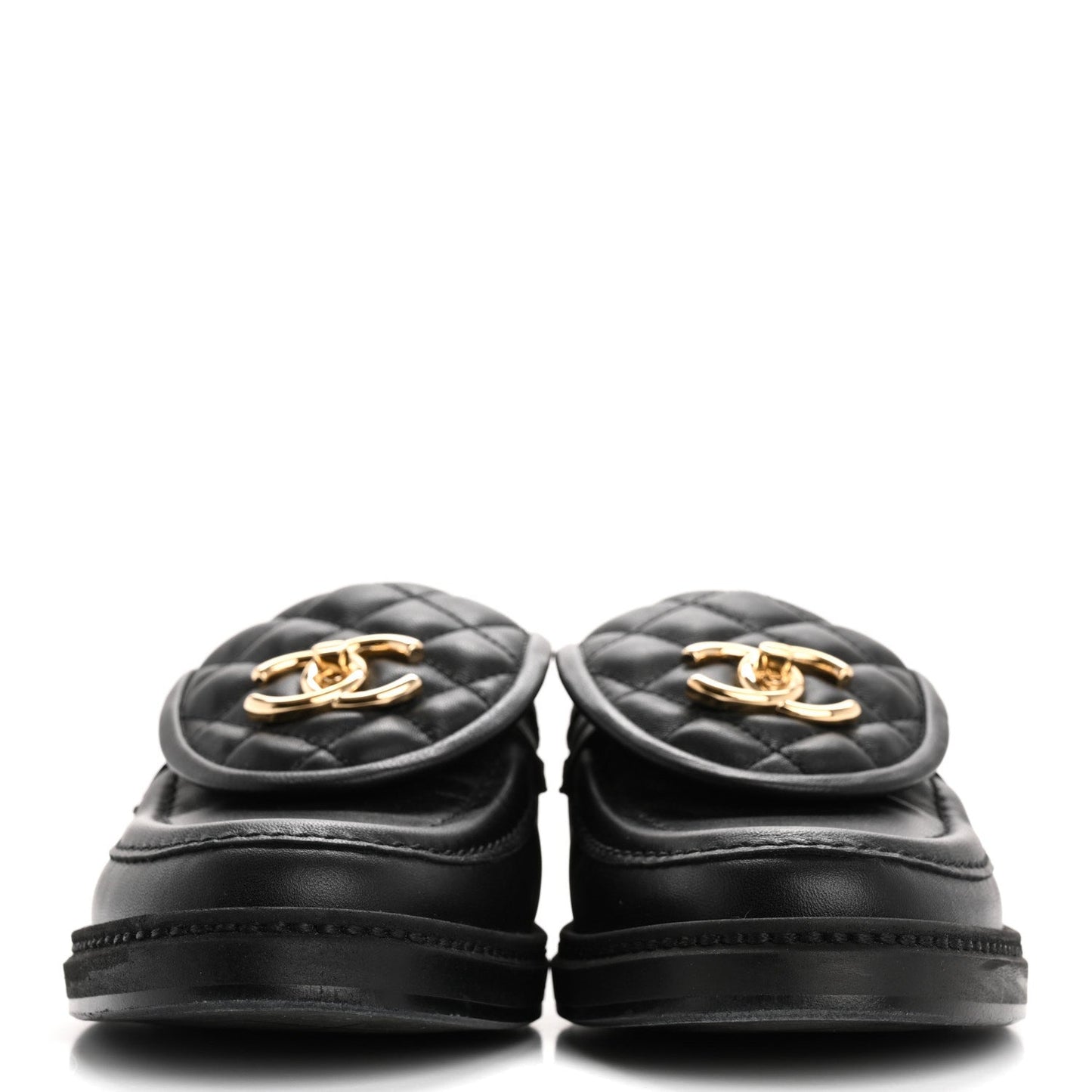 Chanel Lambskin Quilted CC TurnLock Loafers 36 Black