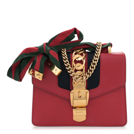 Gucci Calfskin Mini Sylvie Chain Shoulder Bag Hibiscus Red
