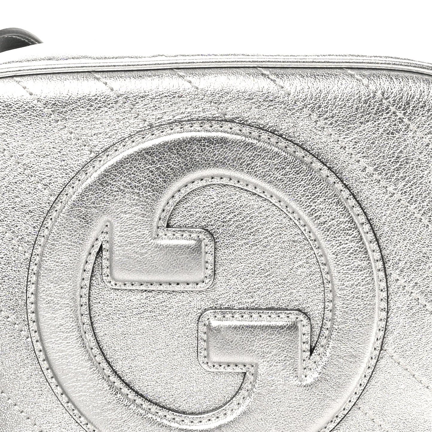 Gucci Metallic Sakai Be Green Calfskin Diagonal Stitched Small Blondie Shoulder Bag Silver