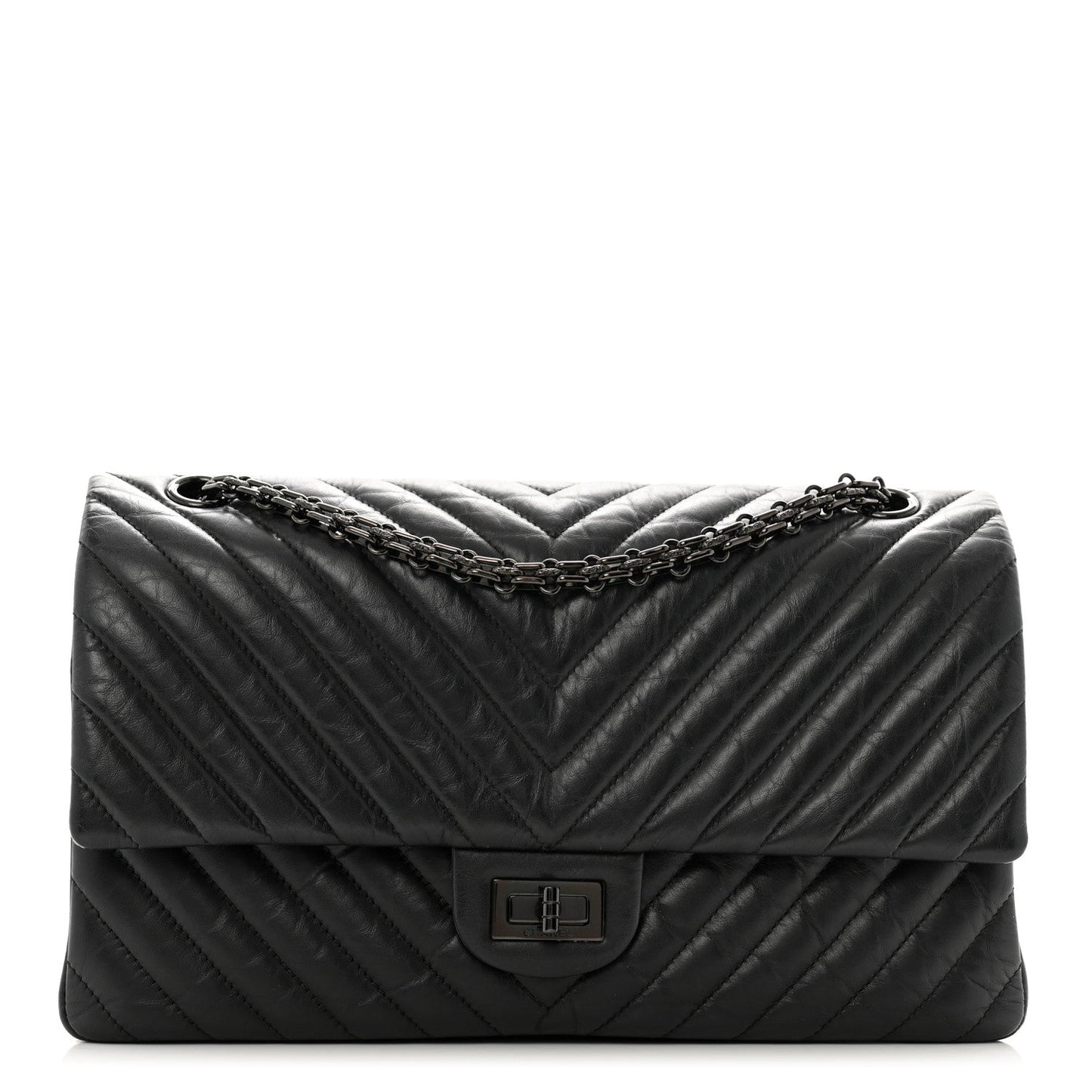 Chanel Aged Calfskin Chevron Quilted 2.55 Reissue 226 So Black