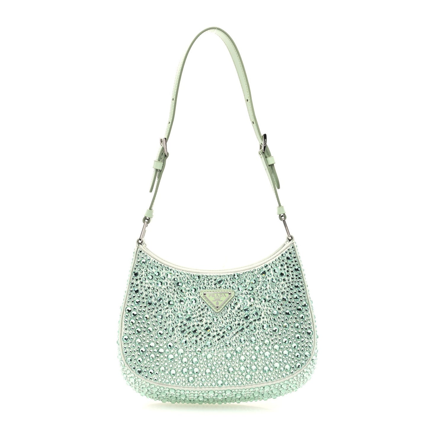 Prada Satin Crystal Cleo Adjustable Strap Shoulder Bag Acqua