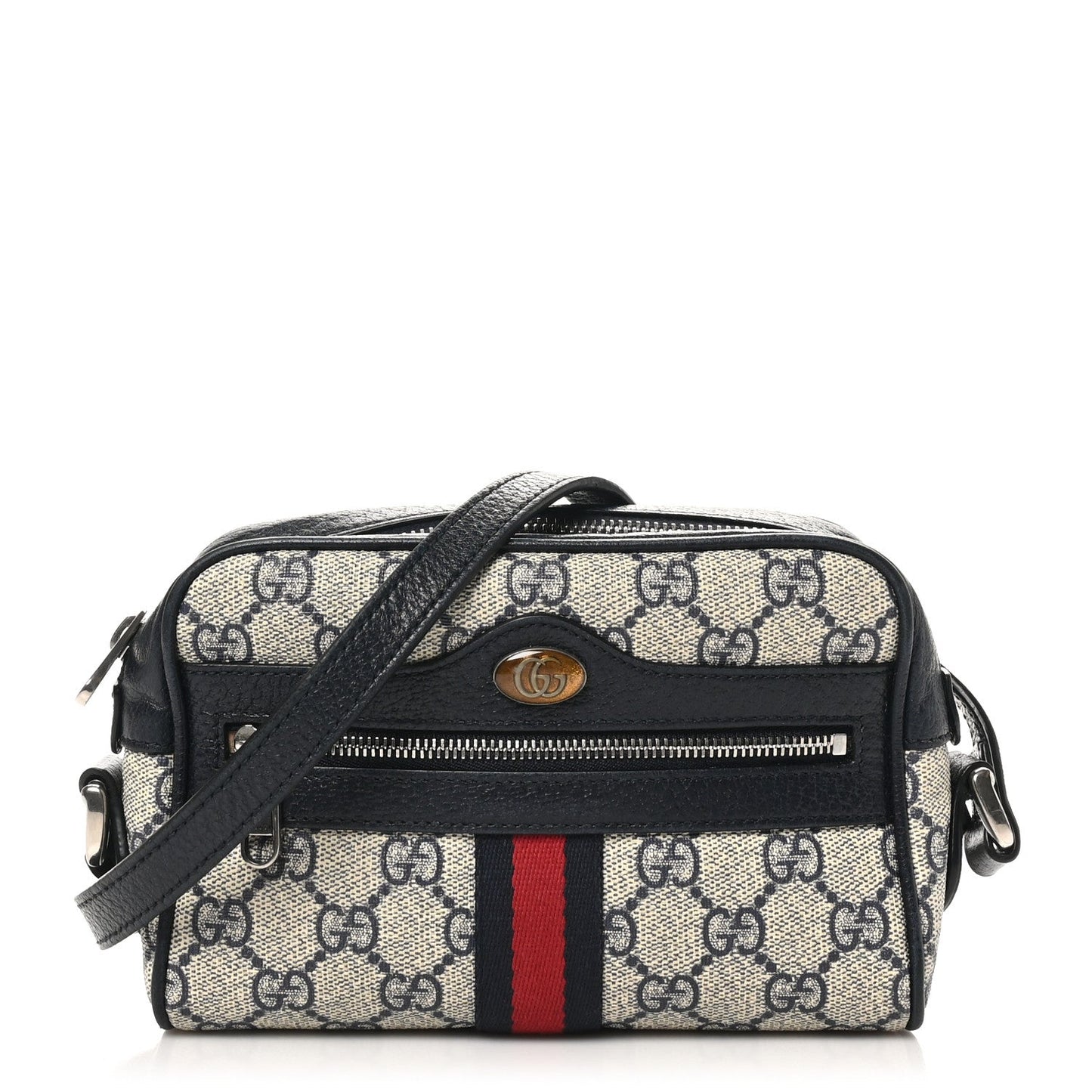 Gucci GG Supreme Monogram Textured Dollar Calfskin Web Mini Ophidia Shoulder Bag Beige Blue