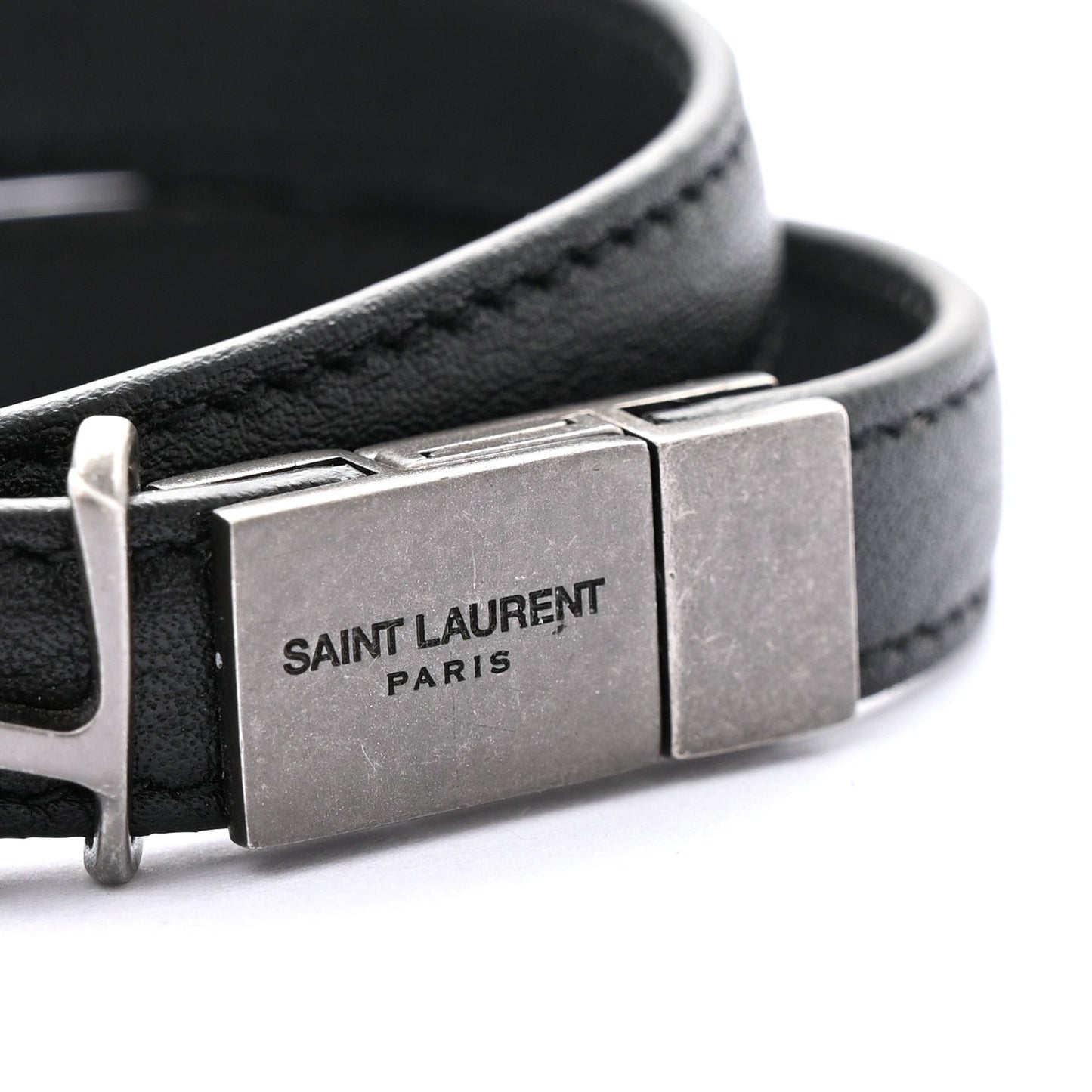 Saint Laurent Calfskin Opyum Double Wrap Bracelet Black
