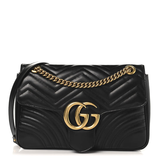 Gucci Calfskin Matelasse Medium GG Marmont Shoulder Bag Black