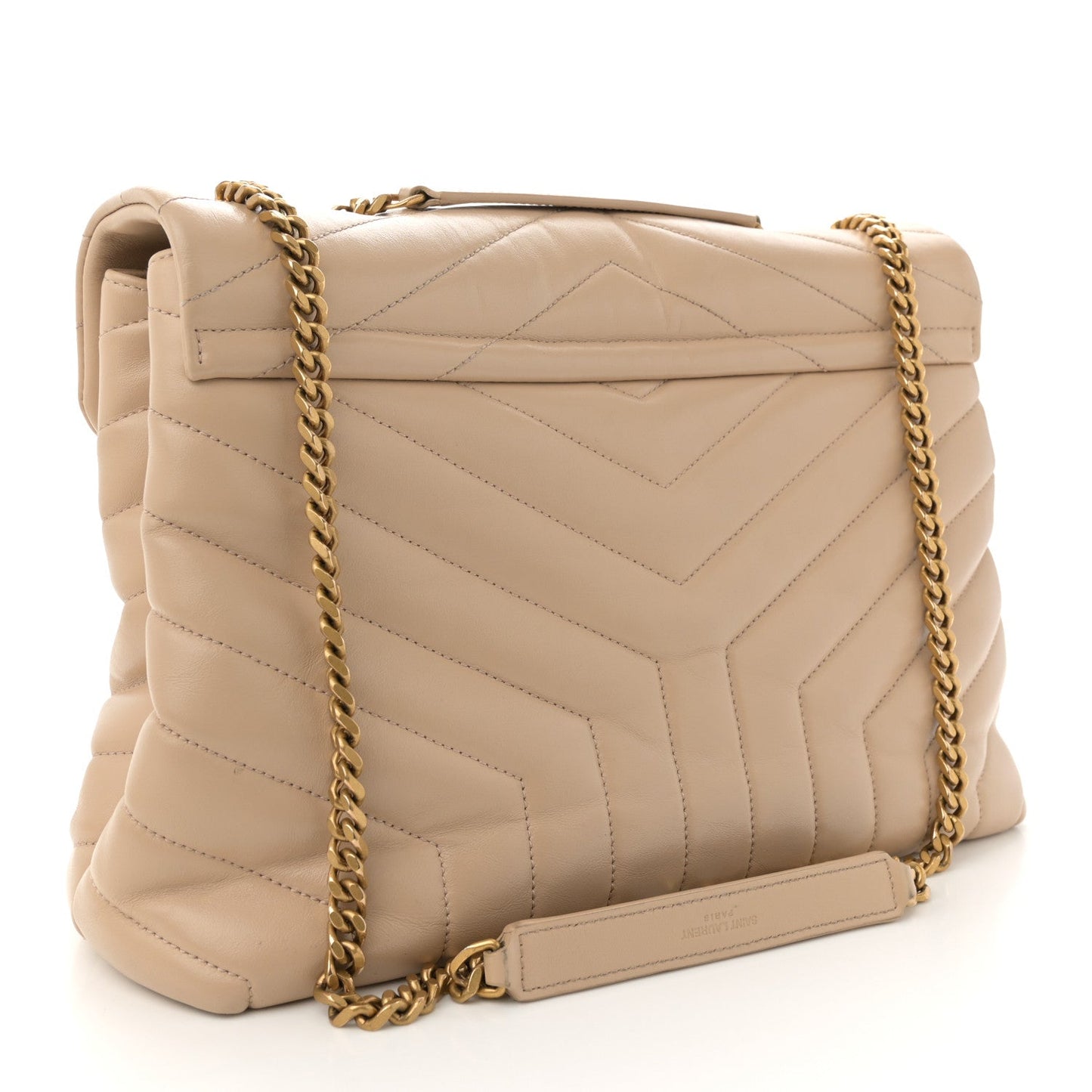 Saint Laurent Calfskin Y Quilted Monogram Medium Loulou Chain Satchel Dark Beige