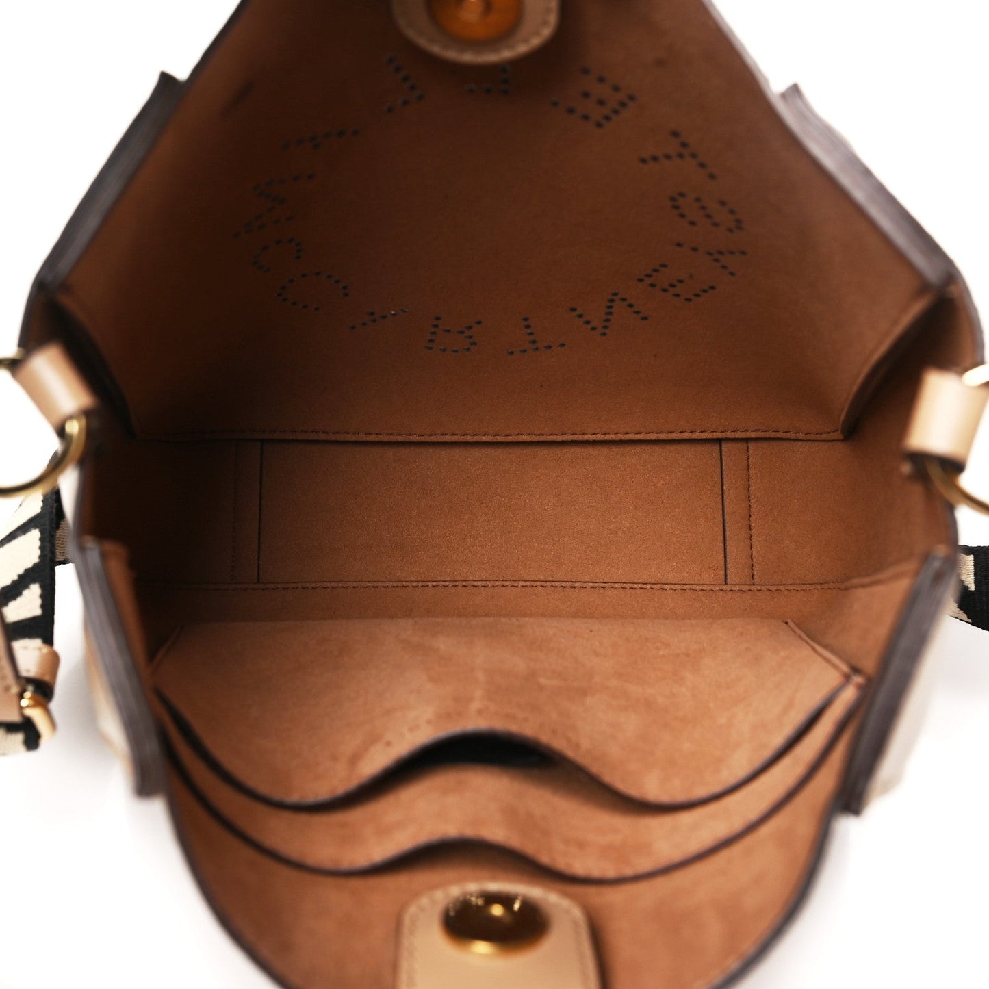 Stella McCartney Eco Alter Nappa Perforated Logo Mini Crossbody Sand