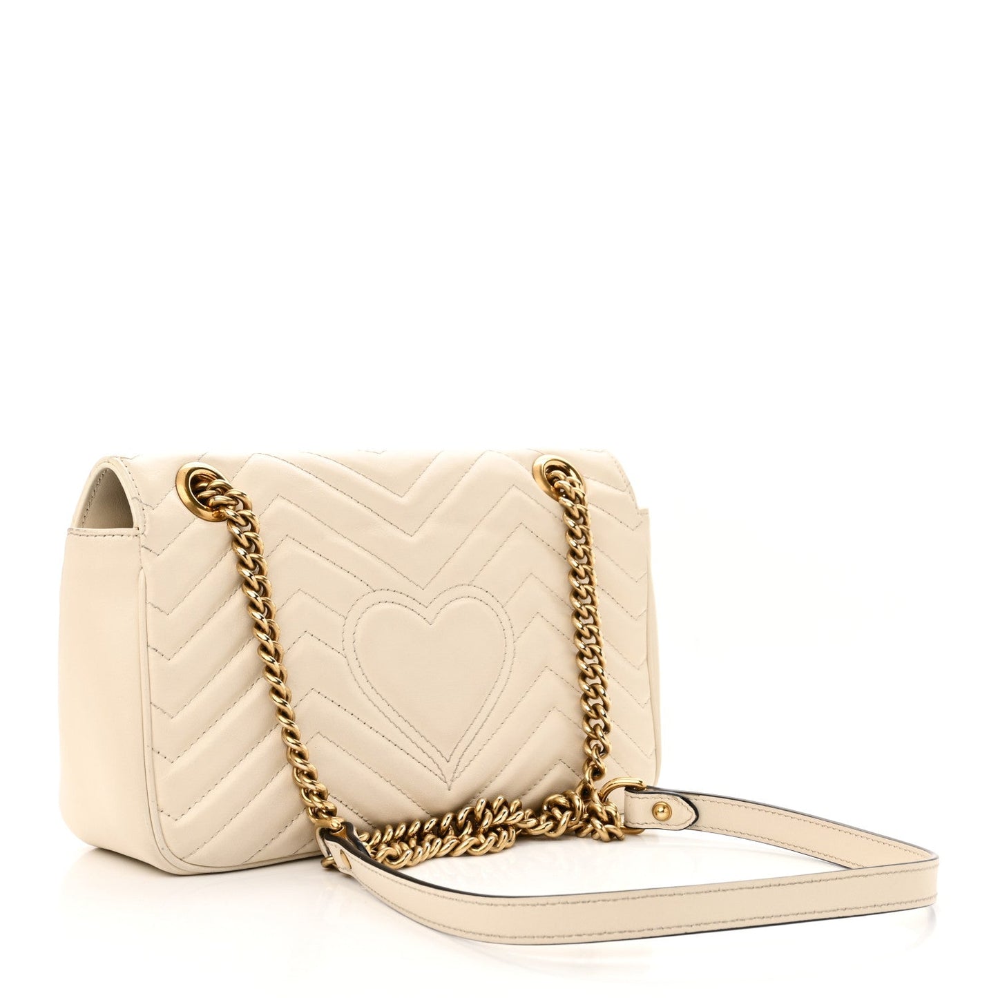 Gucci Calfskin Matelasse Small GG Marmont Shoulder Bag White