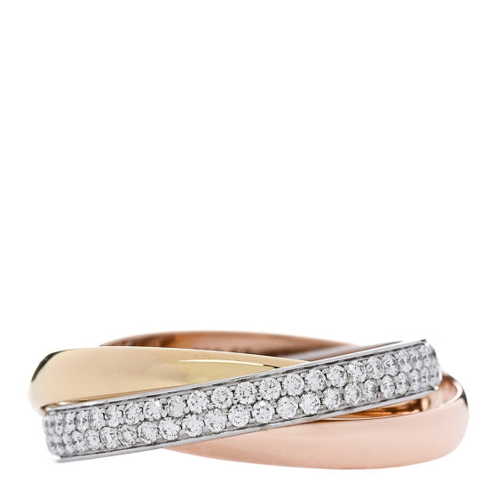 Cartier 18K White Yellow Pink Gold Diamond Small Trinity Paved Ring 53 6.25