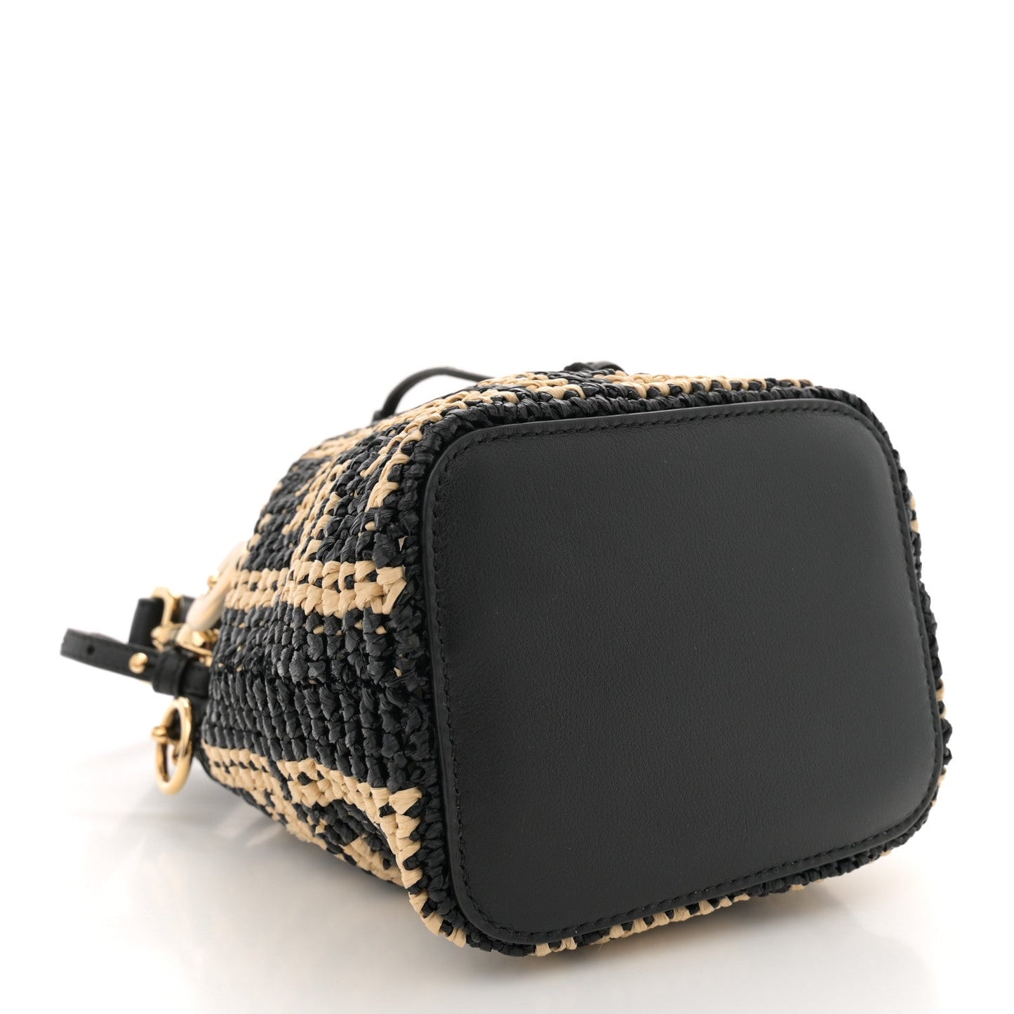 Fendi Raffia Vitello Seta F is FF Woven Mini Mon Tresor Bucket Bag Black Natural
