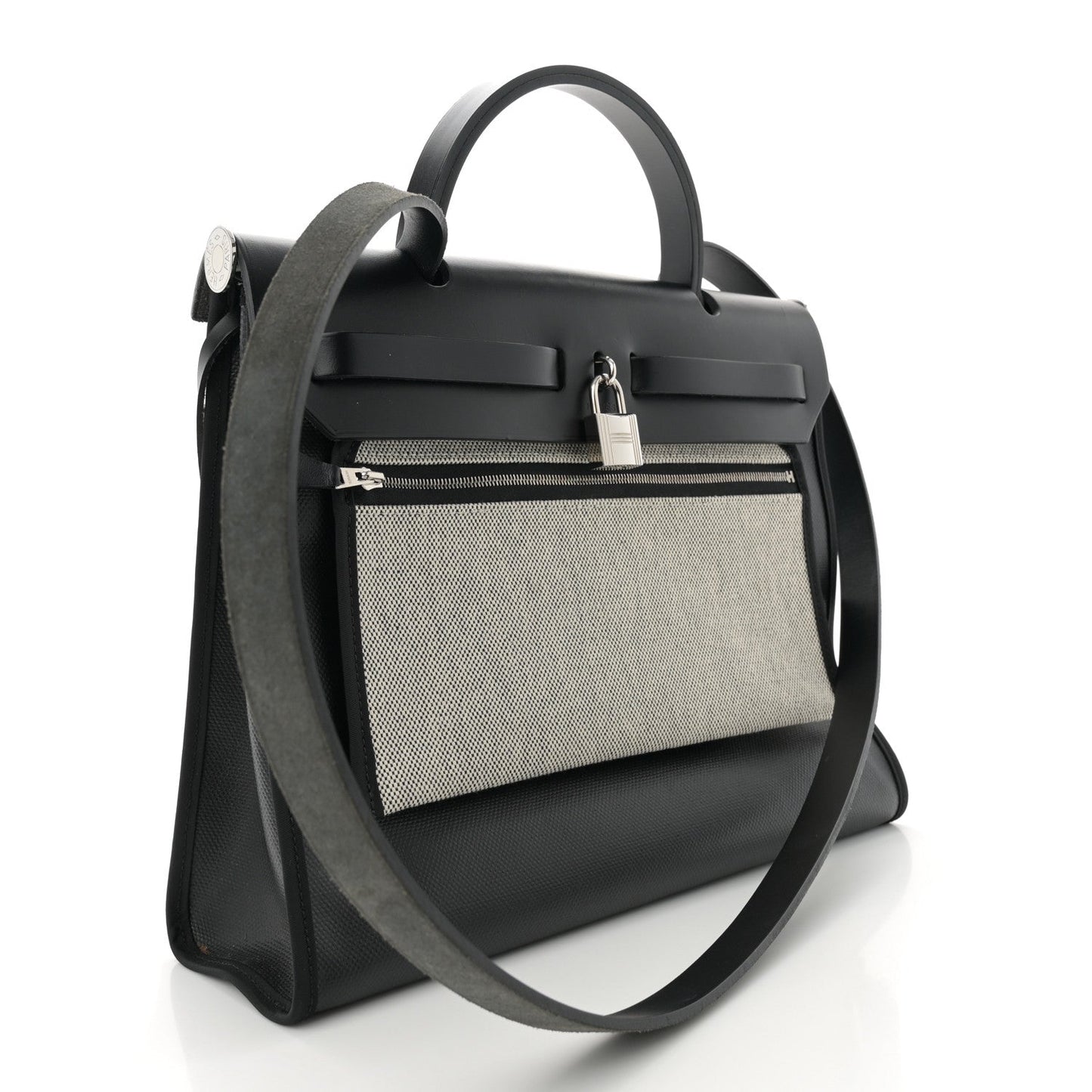 Hermes Toile H Berline Vache Hunter Herbag Zip PM 31 Black Ecru