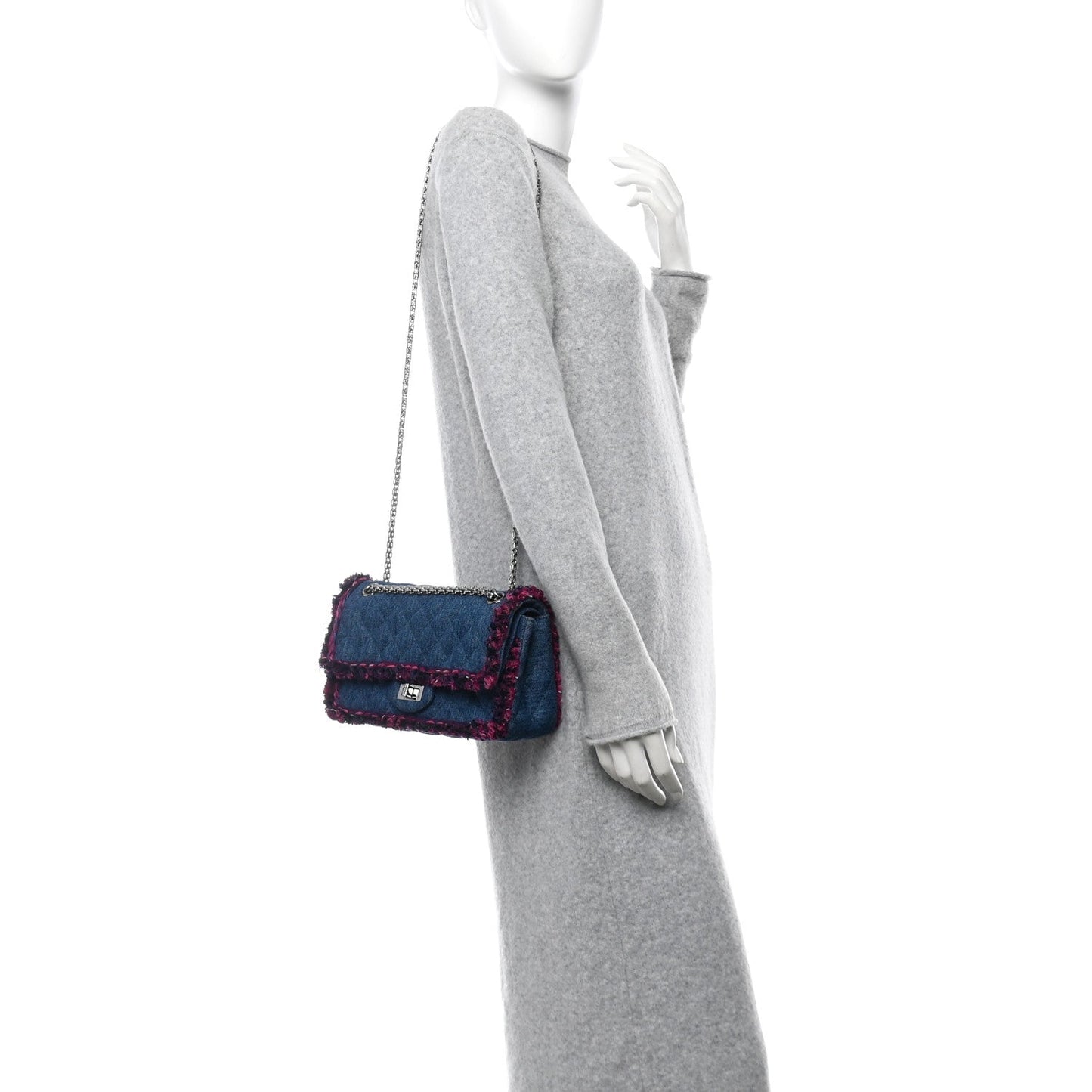 Chanel Denim Tweed 2.55 Reissue 225 Flap Blue Dark Pink