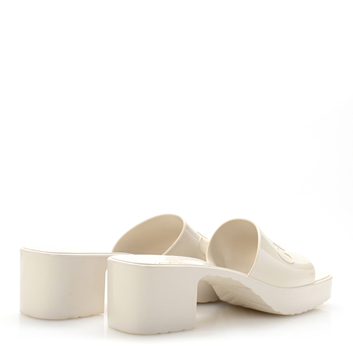 Gucci Rubber Logo Womens Platform 20/60mm Slide Sandals 38 Mystic White