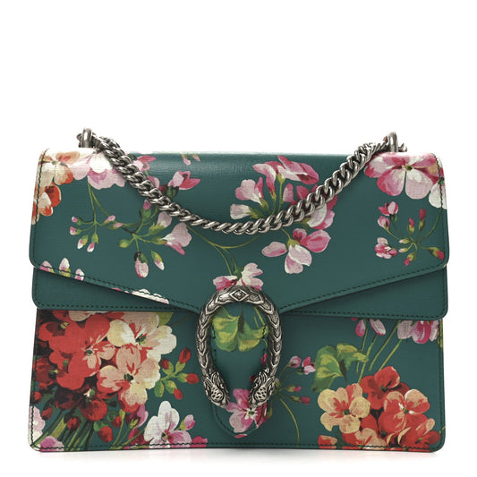 Gucci Calfskin Blooms Print Medium Dionysus Shoulder Bag Bright Emerald Multicolor