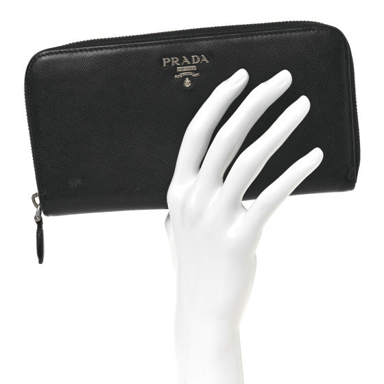 Prada Saffiano Metal Zip Around Wallet Black