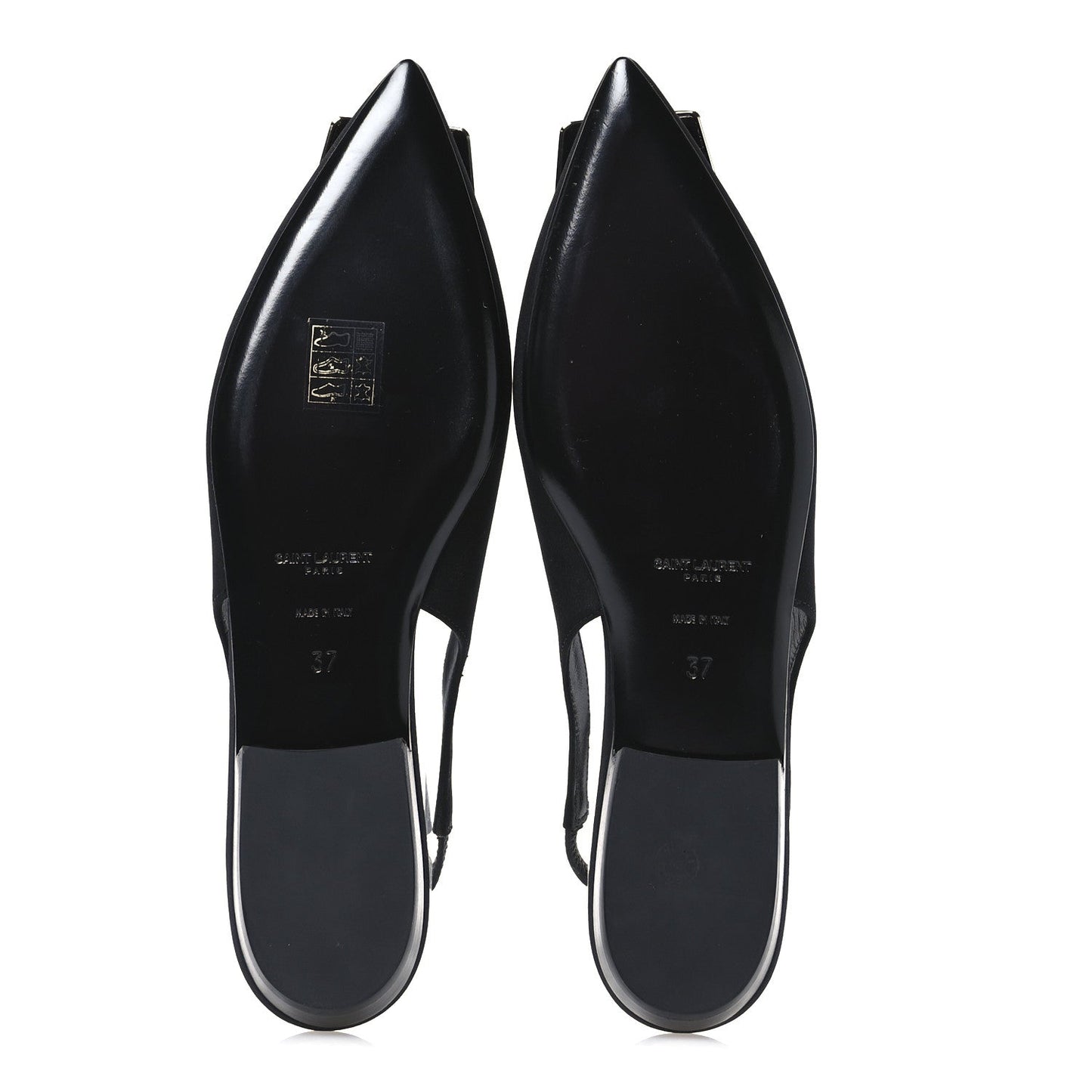 Saint Laurent Crepe De Chine Vivi 10 Plate Slingback Flats 37 Black