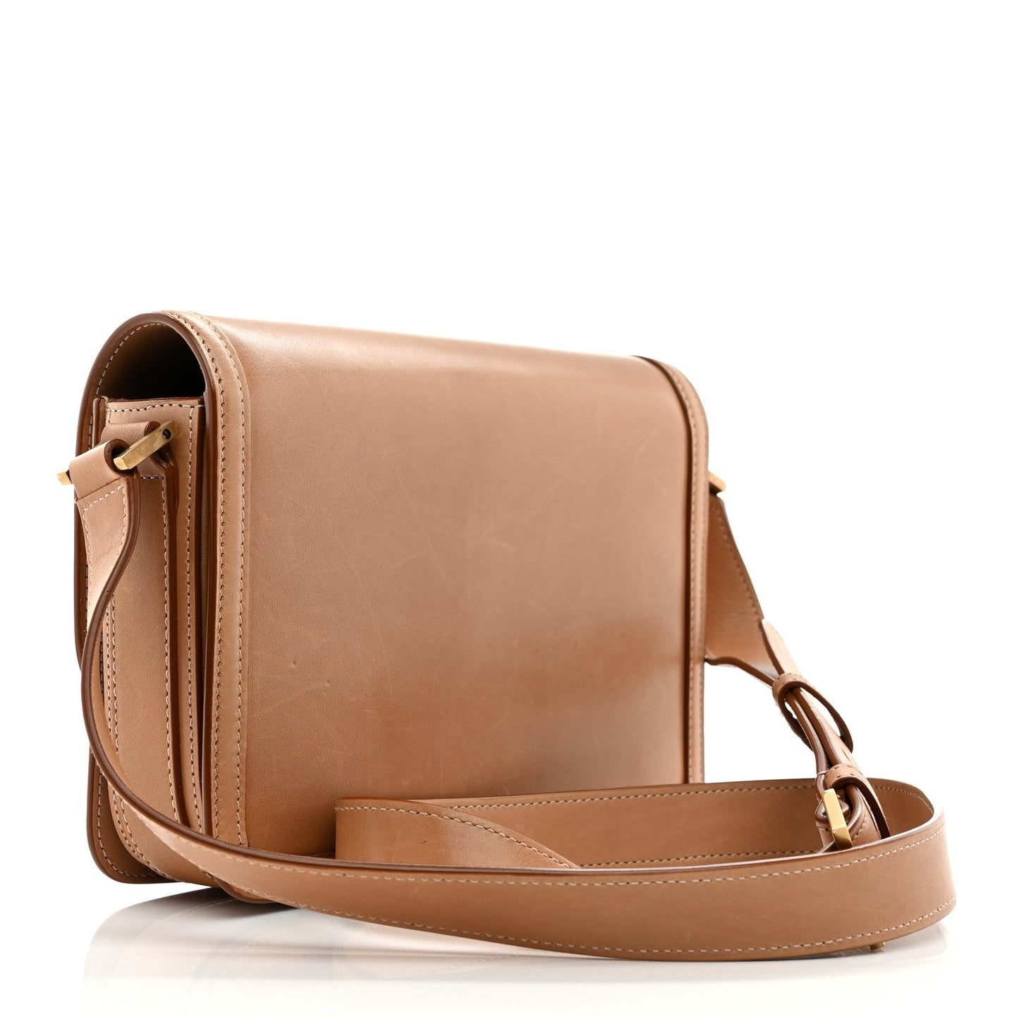 Saint Laurent Box Calfskin Monogram Medium Solferino Satchel Natural Tan