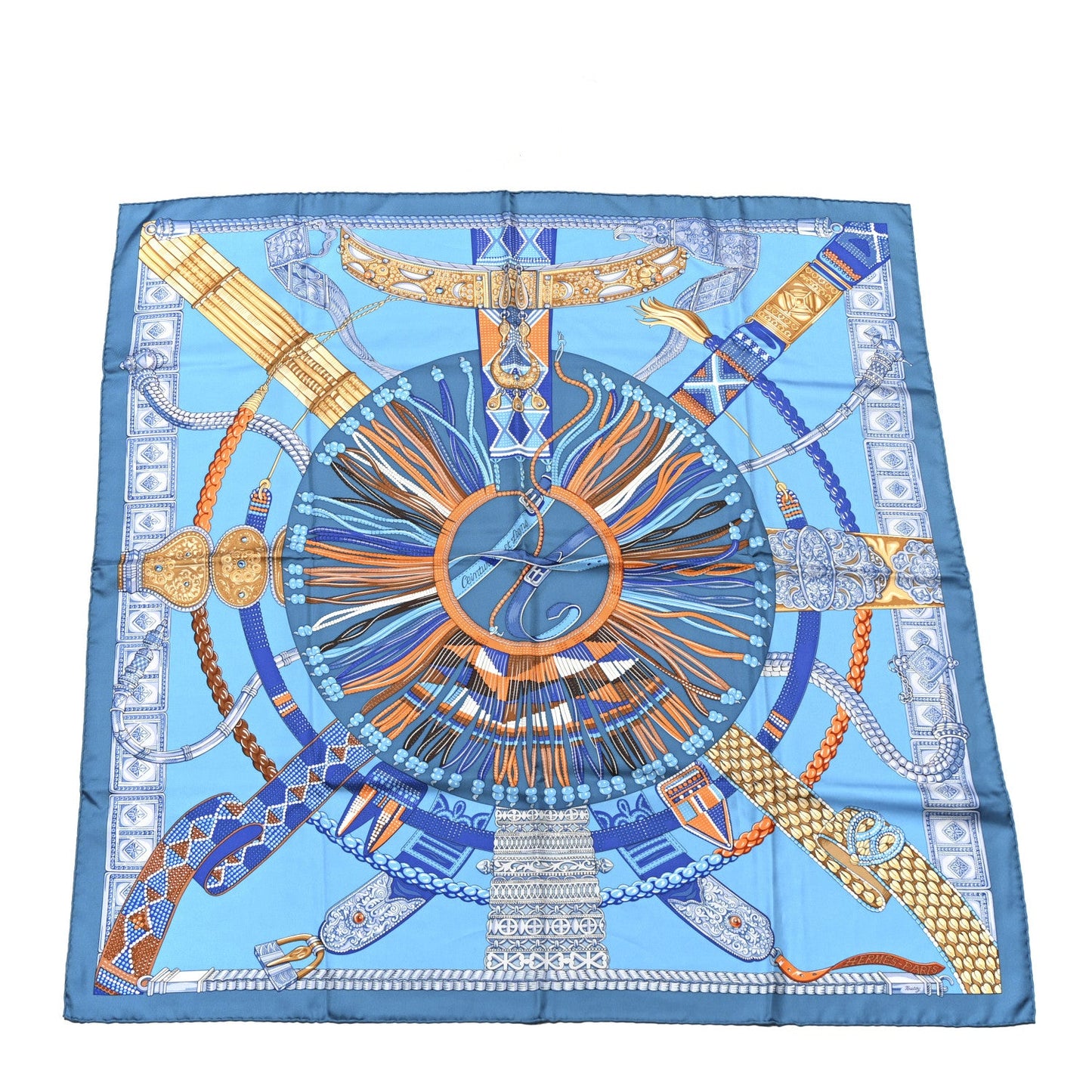 Hermes Silk Ceintures et Liens Scarf 90 Blue Orange