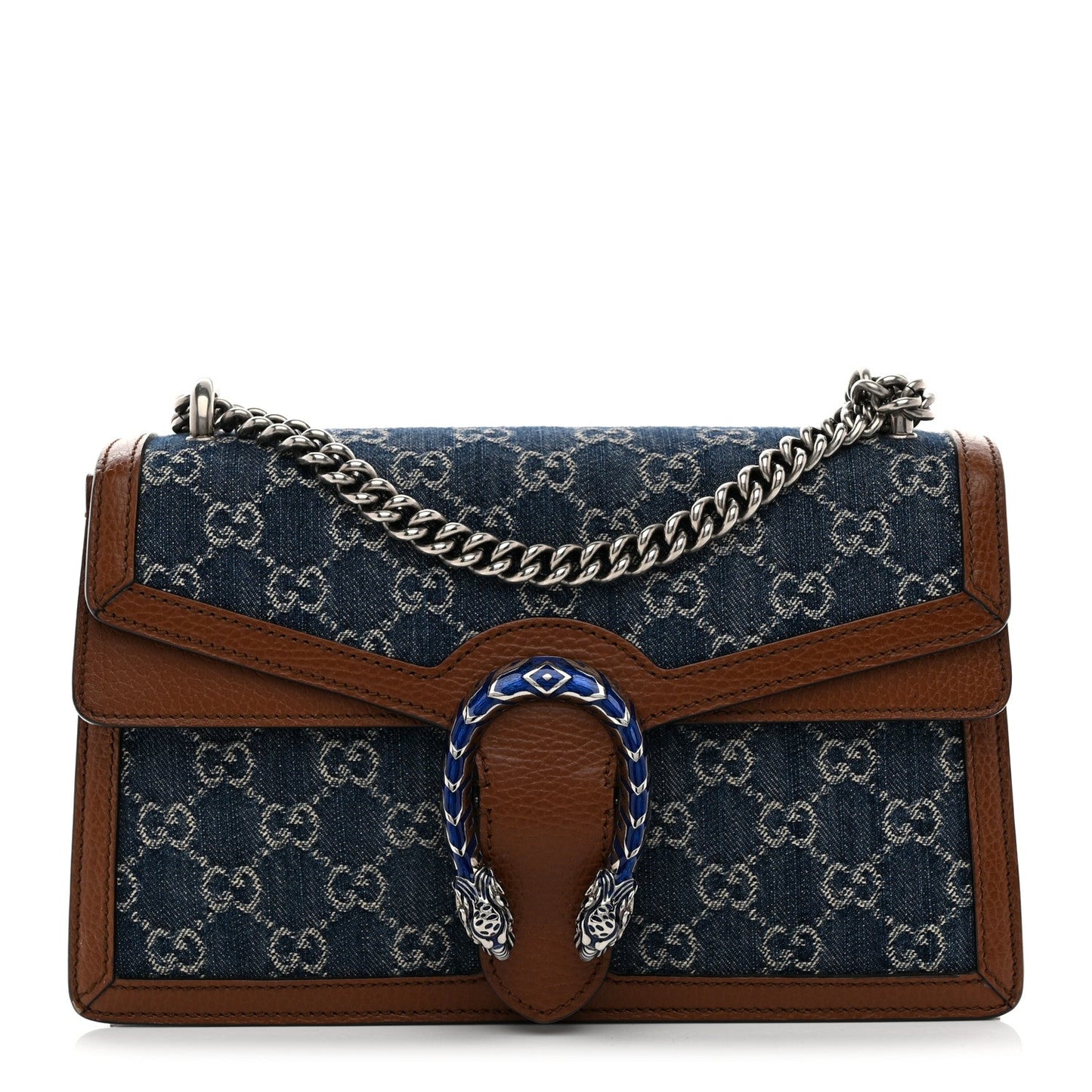 Gucci New Denim GG Monogram Dollar Calfskin Enamel Small Dionysus Shoulder Bag Blue Tea Cuir Epilog Electric Blue