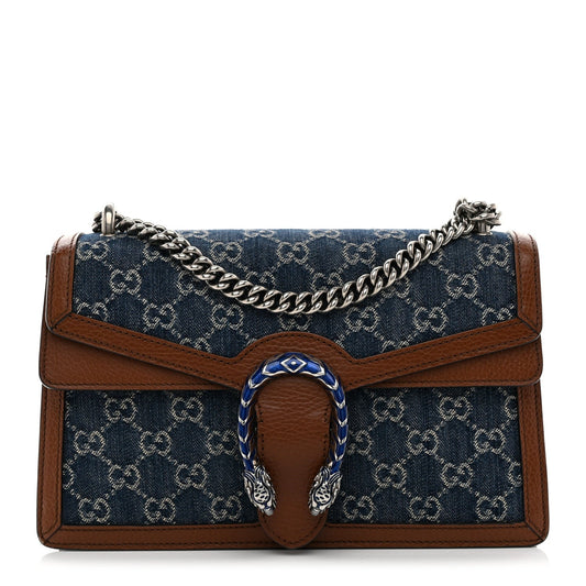 Gucci New Denim GG Monogram Dollar Calfskin Enamel Small Dionysus Shoulder Bag Blue Tea Cuir Epilog Electric Blue