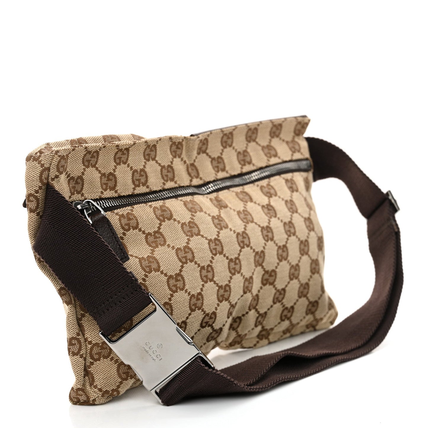 Gucci GG Monogram Double Pocket Belt Bag Dark Brown
