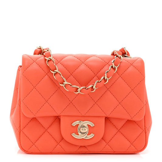 Chanel Lambskin Quilted Mini Square Flap Orange