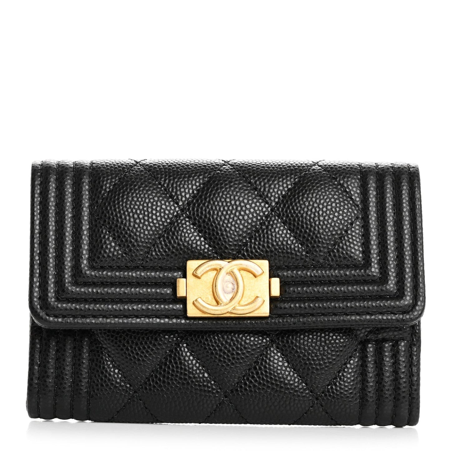 Chanel Caviar Quilted Boy Flap Card Holder Black