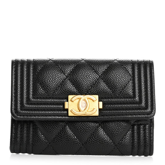 Chanel Caviar Quilted Boy Flap Card Holder Black