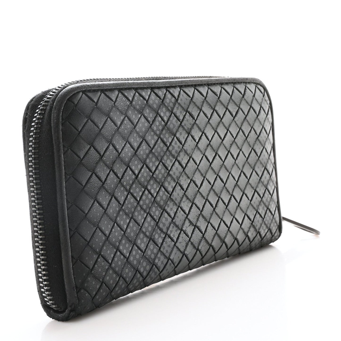 Bottega Veneta Nappa Intrecciato Dot Zip Around Wallet Black Grey