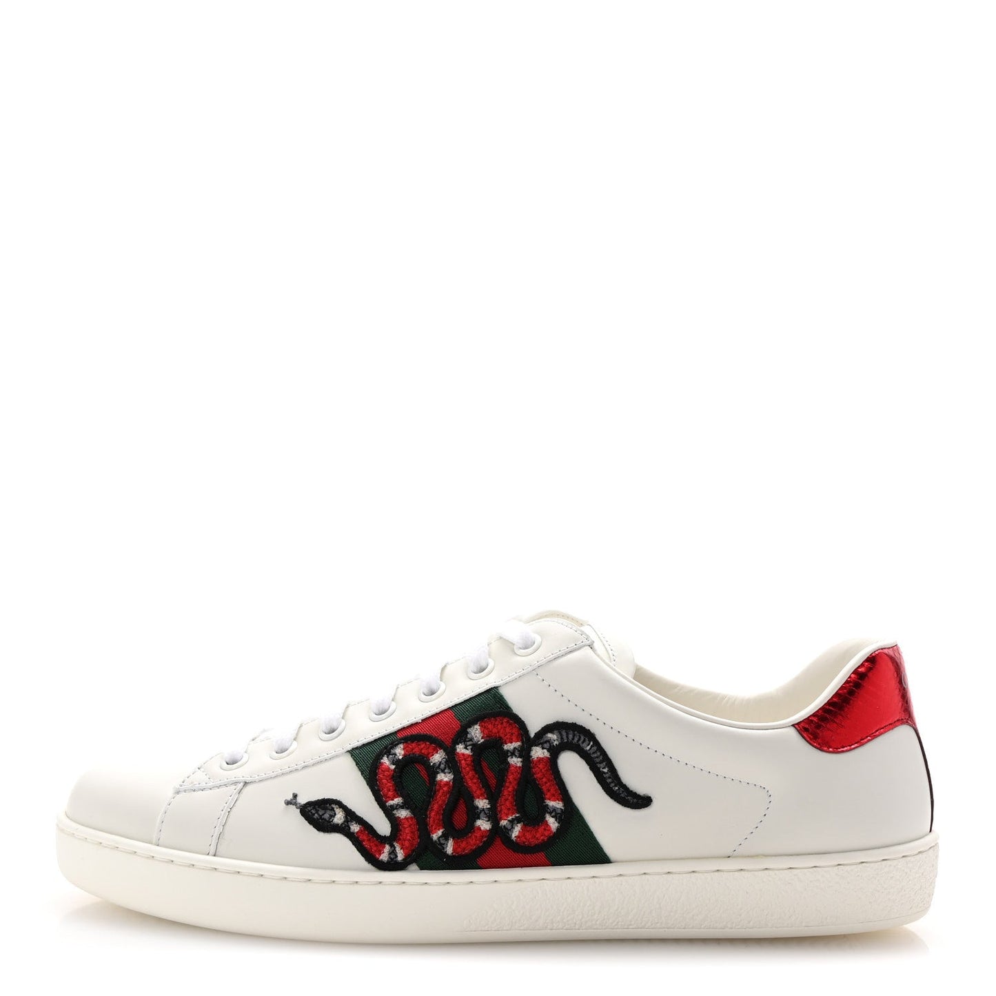 Gucci Calfskin Ayers Kingsnake Embroidered Mens Ace Sneakers 8 Green Red
