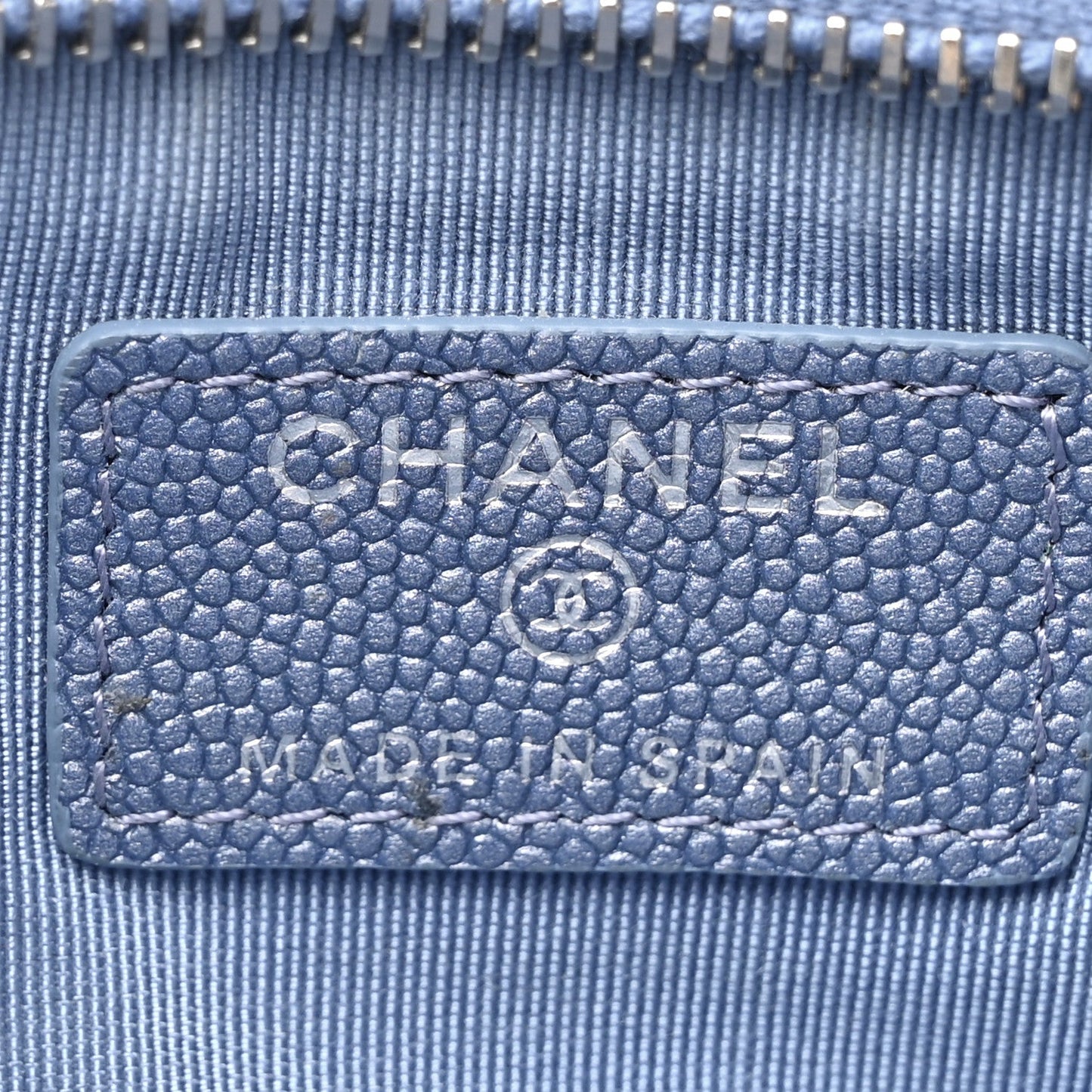 Chanel Caviar Chevron Quilted Small Vintage Mademoiselle Cosmetic Case Blue