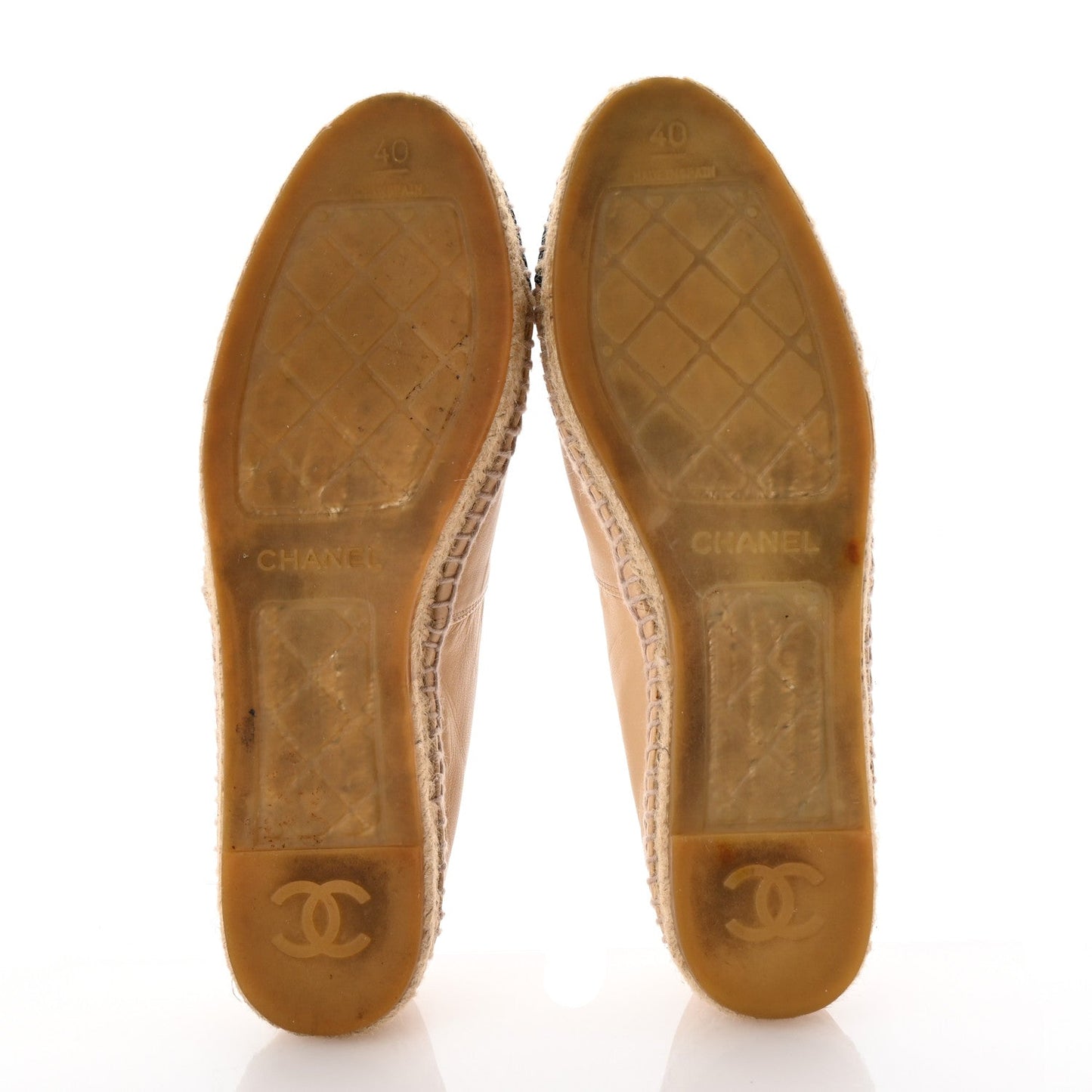 Chanel Lambskin CC Espadrilles 40 Beige Black