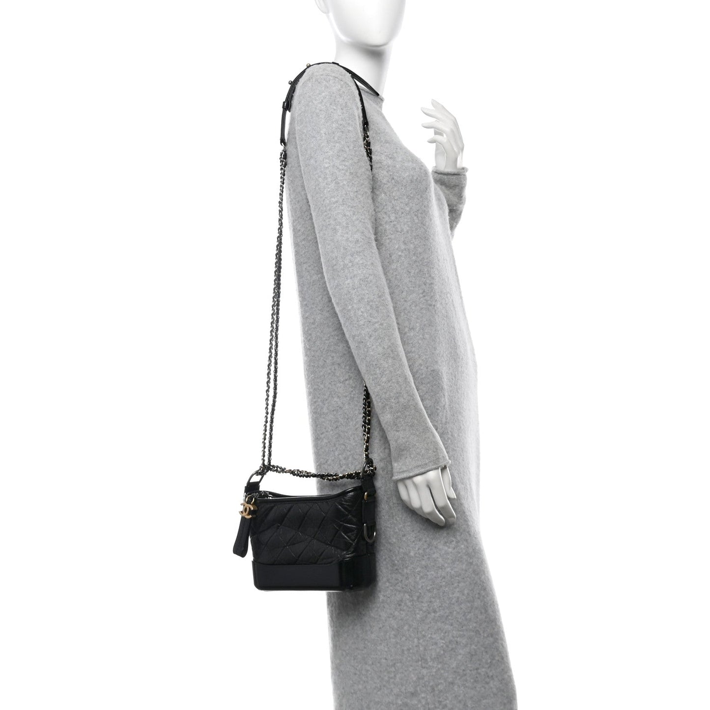 Chanel Aged Calfskin Quilted Small Gabrielle Hobo Black