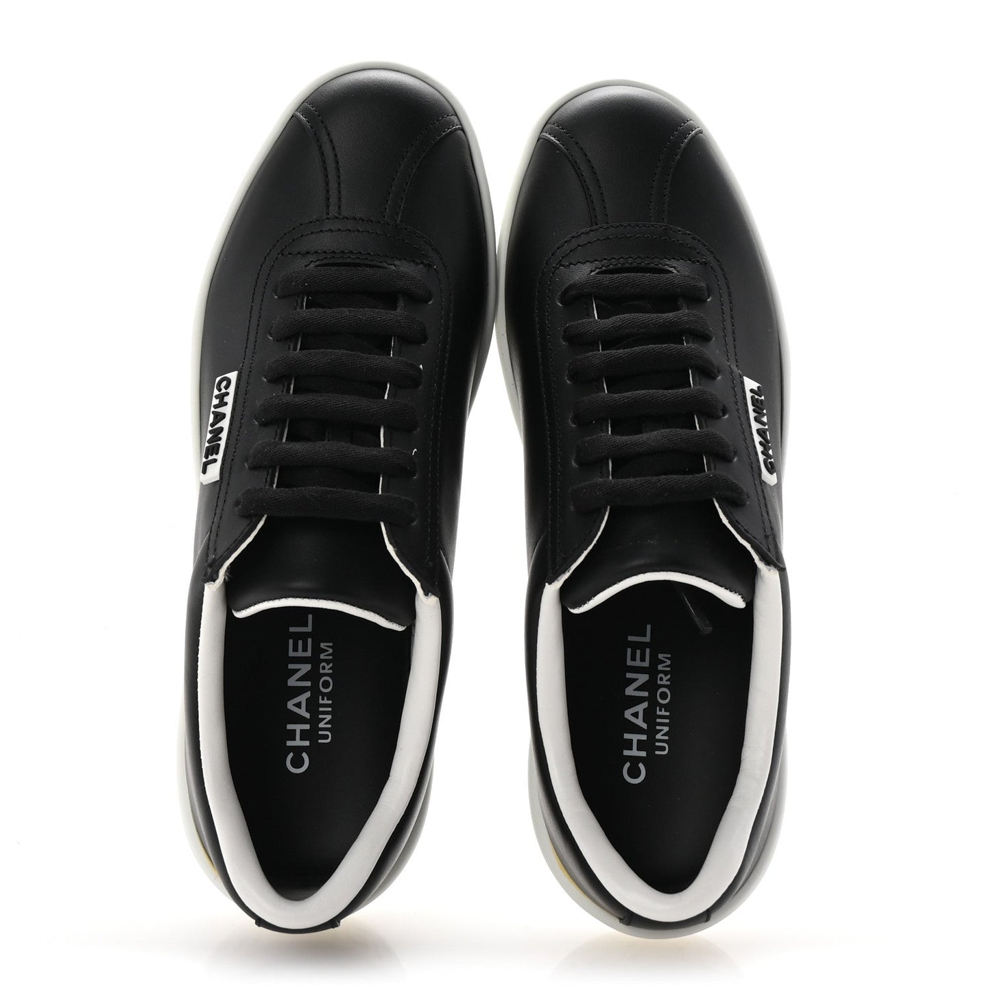 Chanel Calfskin CC Uniform Womens Sneakers 37 Black