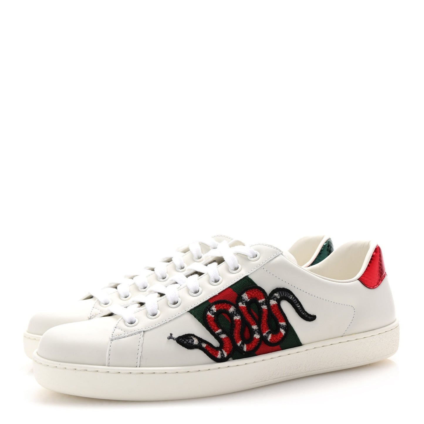 Gucci Calfskin Ayers Kingsnake Embroidered Mens Ace Sneakers 8 Green Red