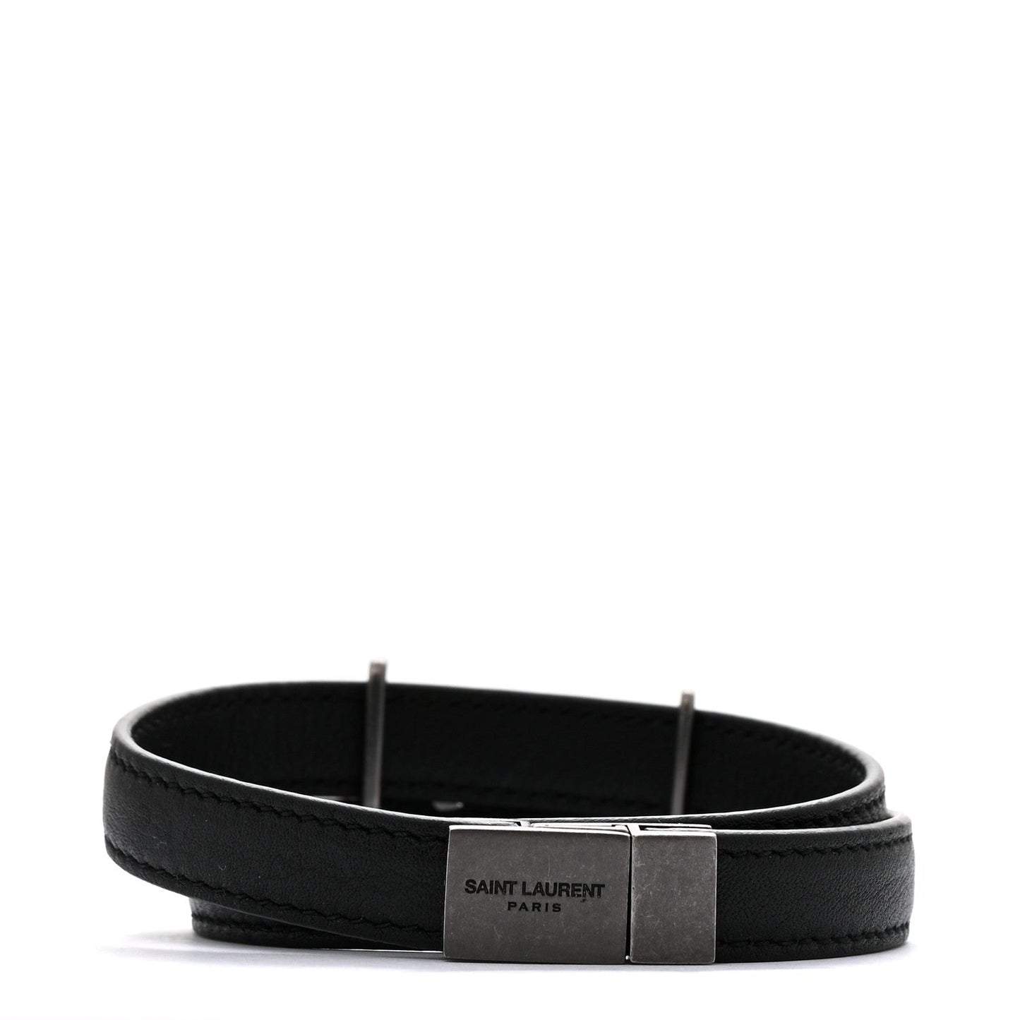 Saint Laurent Calfskin Opyum Double Wrap Bracelet Black