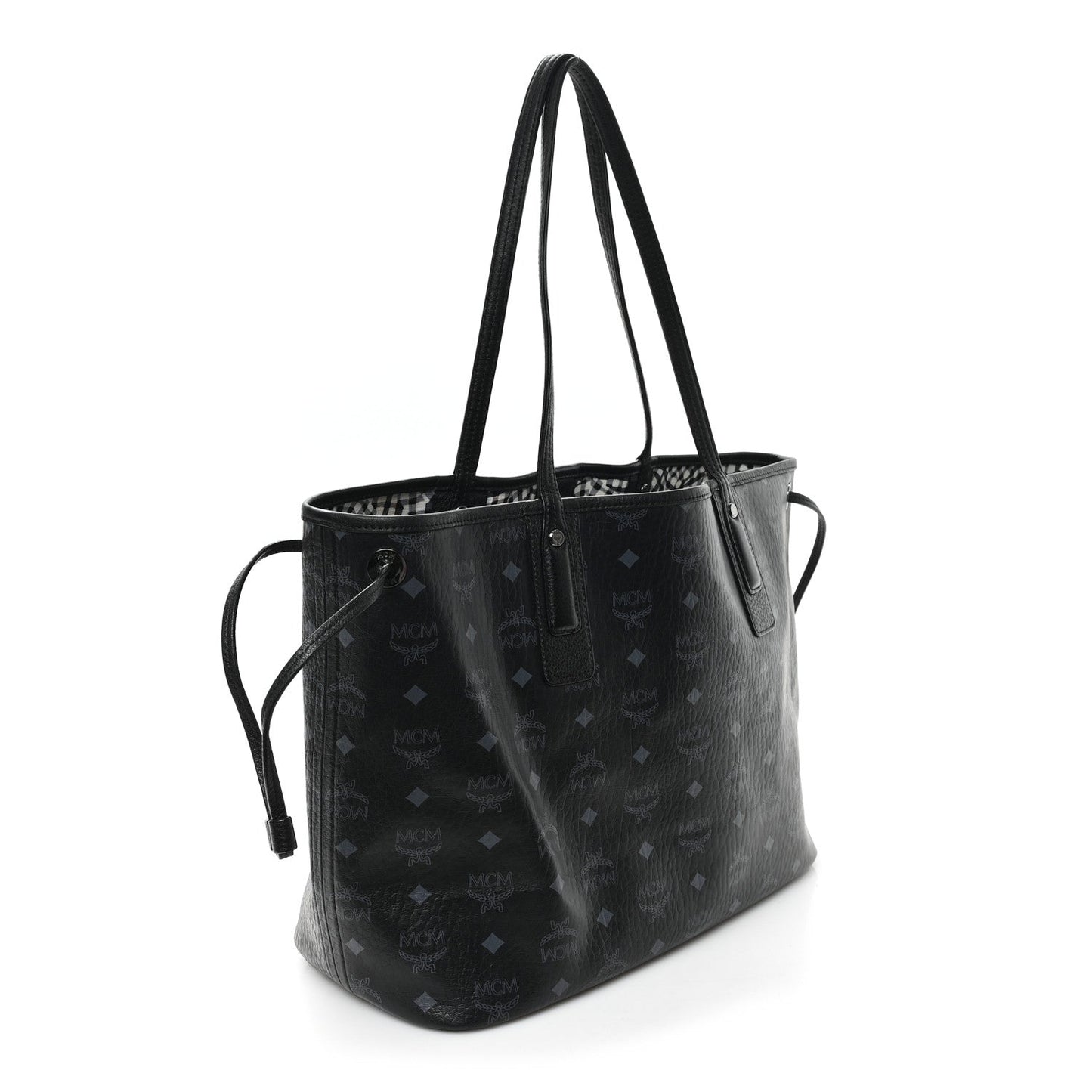MCM Grained Calfskin Visetos Medium Liz Reversible Shopper Tote Black