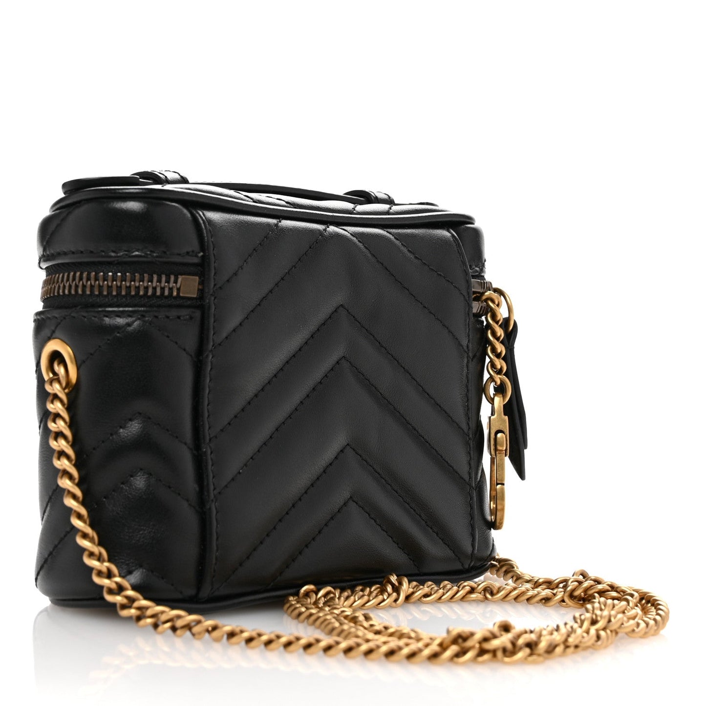Gucci Calfskin Matelasse Chevron Mini GG Marmont Top Handle Bag Black