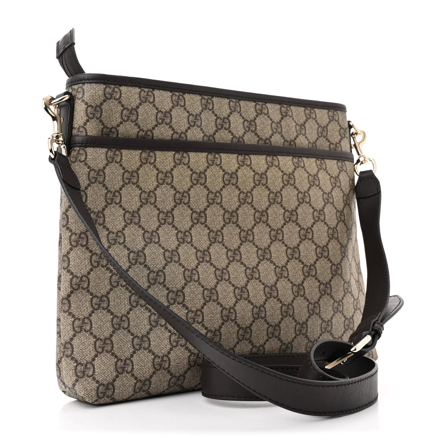 Gucci GG Plus Monogram Medium Flat Messenger Bag Dark Brown