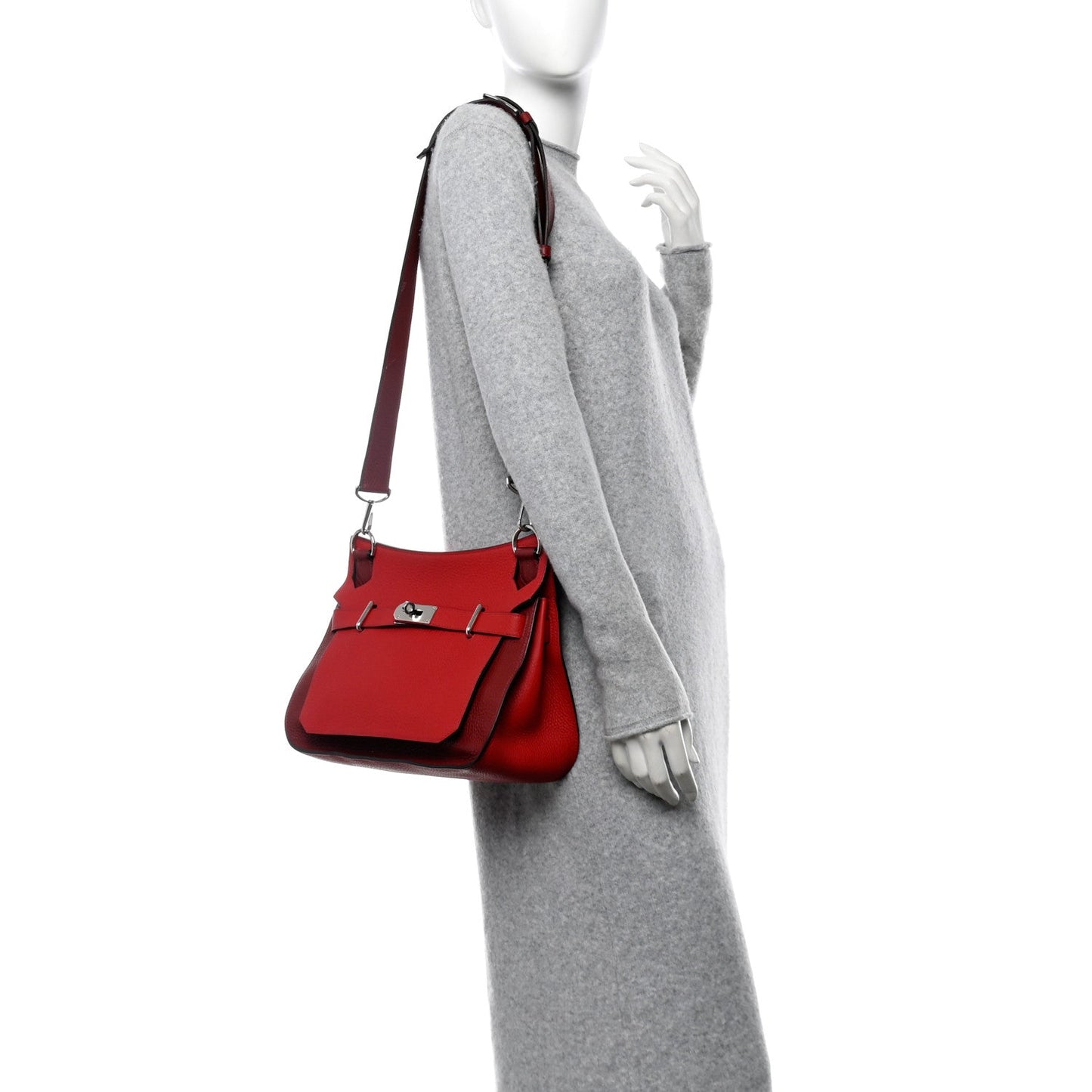 Hermes Taurillon Clemence Bi-Color Jypsiere 28 Rouge H Rouge Casaque