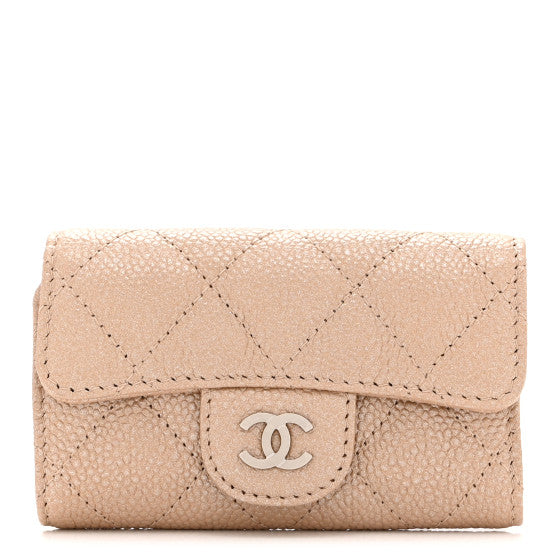 Chanel Metallic Caviar Quilted 6 Key Holder Light Beige