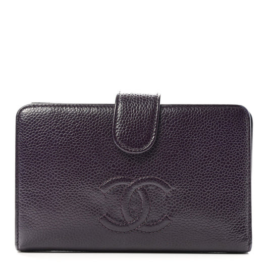 Chanel Caviar Timeless CC Zipped Pocket Wallet Dark Purple