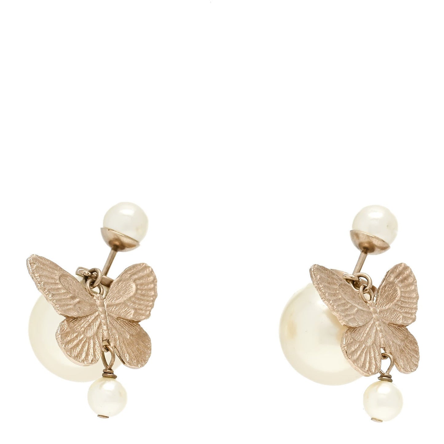 Christian Dior Pearl Butterfly Tribal Earrings Gold